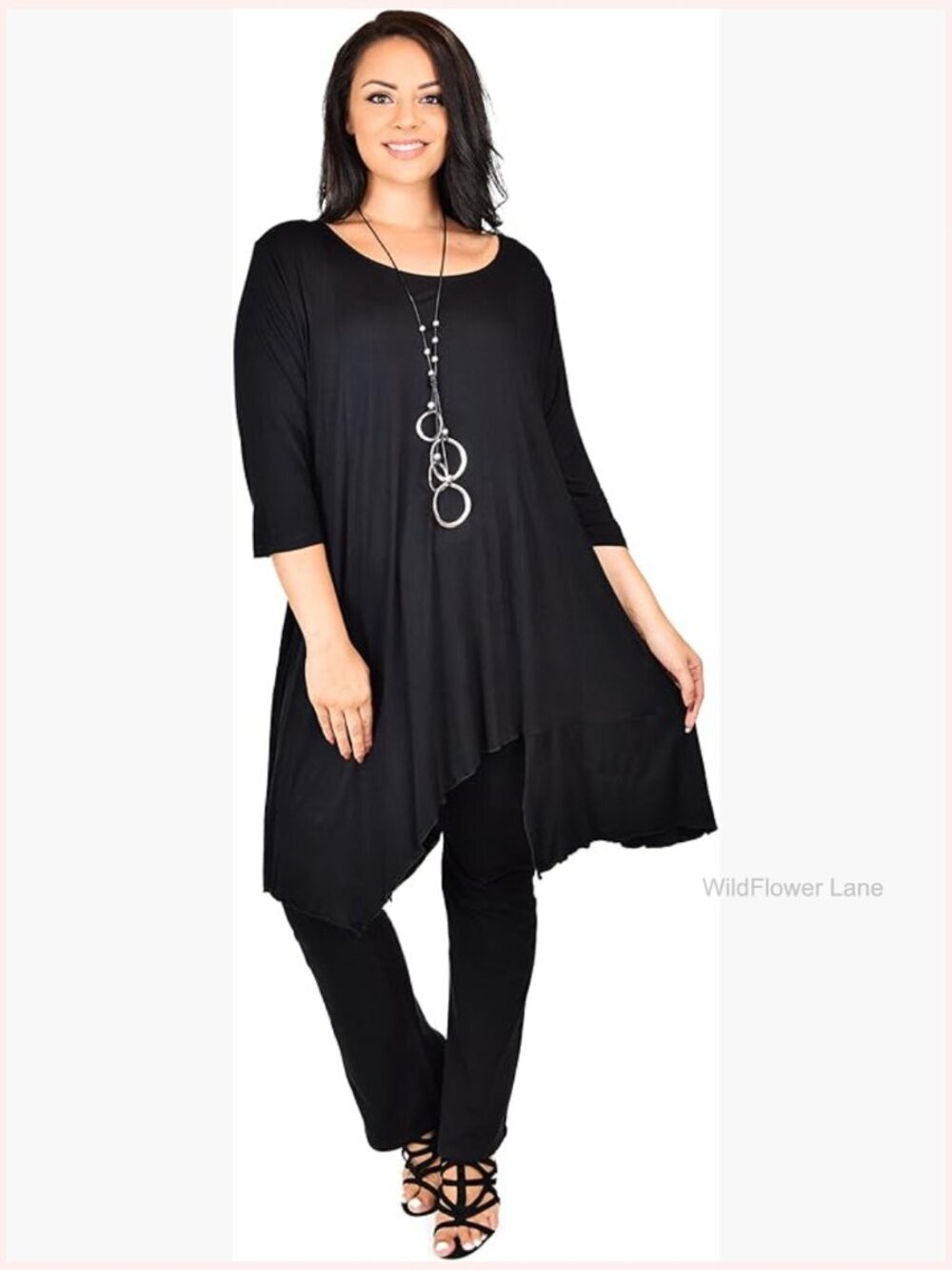 Plus Size Asymmetrical Hem Tunic Top with Pockets S-XL